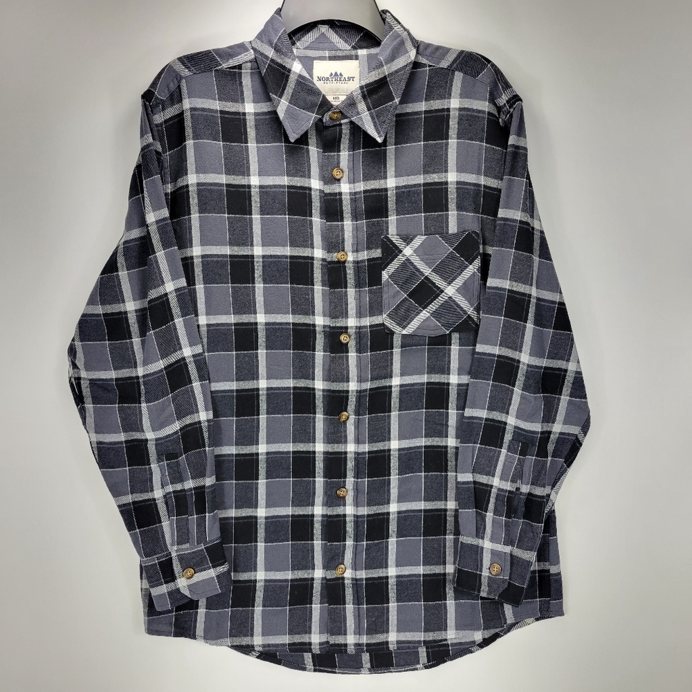 Northeast Outfitters Flannel Long Sleeve Button Shirt Plaid Mens Medium M Black